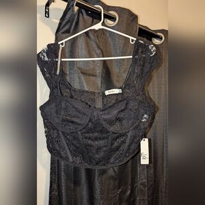 Faded Rose Black Lace Bustier Top - Size Large NWT